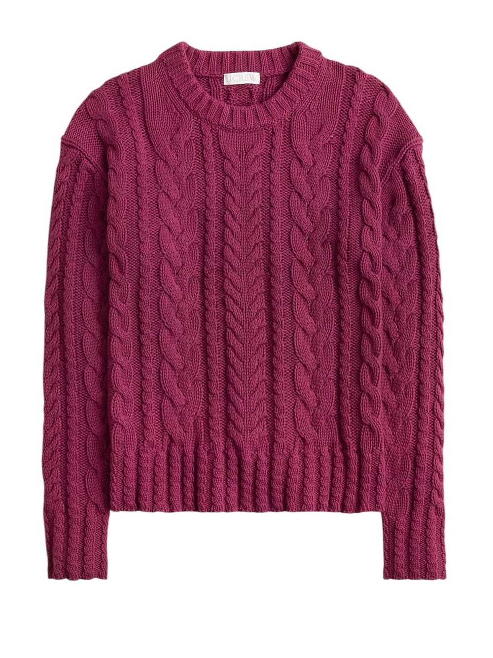 J. Crew Cable Knit Crewneck Sweater XL Vivid Mulberry 100% Cotton Casual NWT